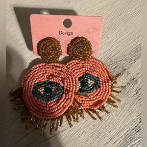 Pink Beaded Evil Eye Stud Earrings New